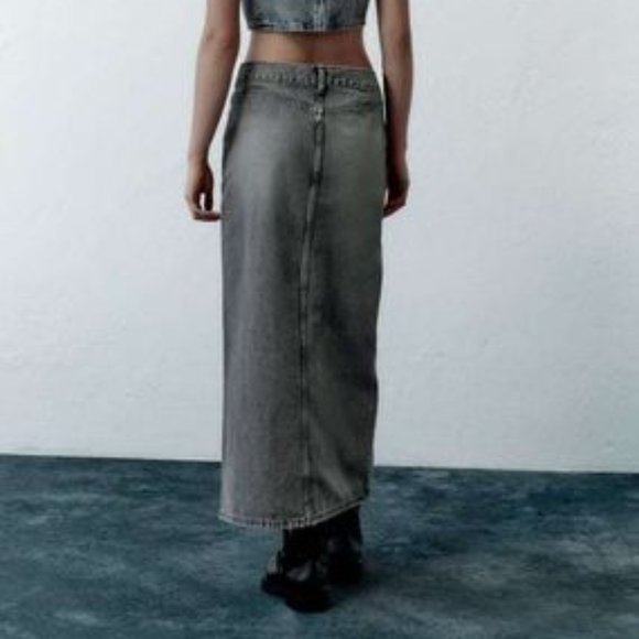 NWT ZARA LONG DENIM SKIRT gray - Picture 4 of 7